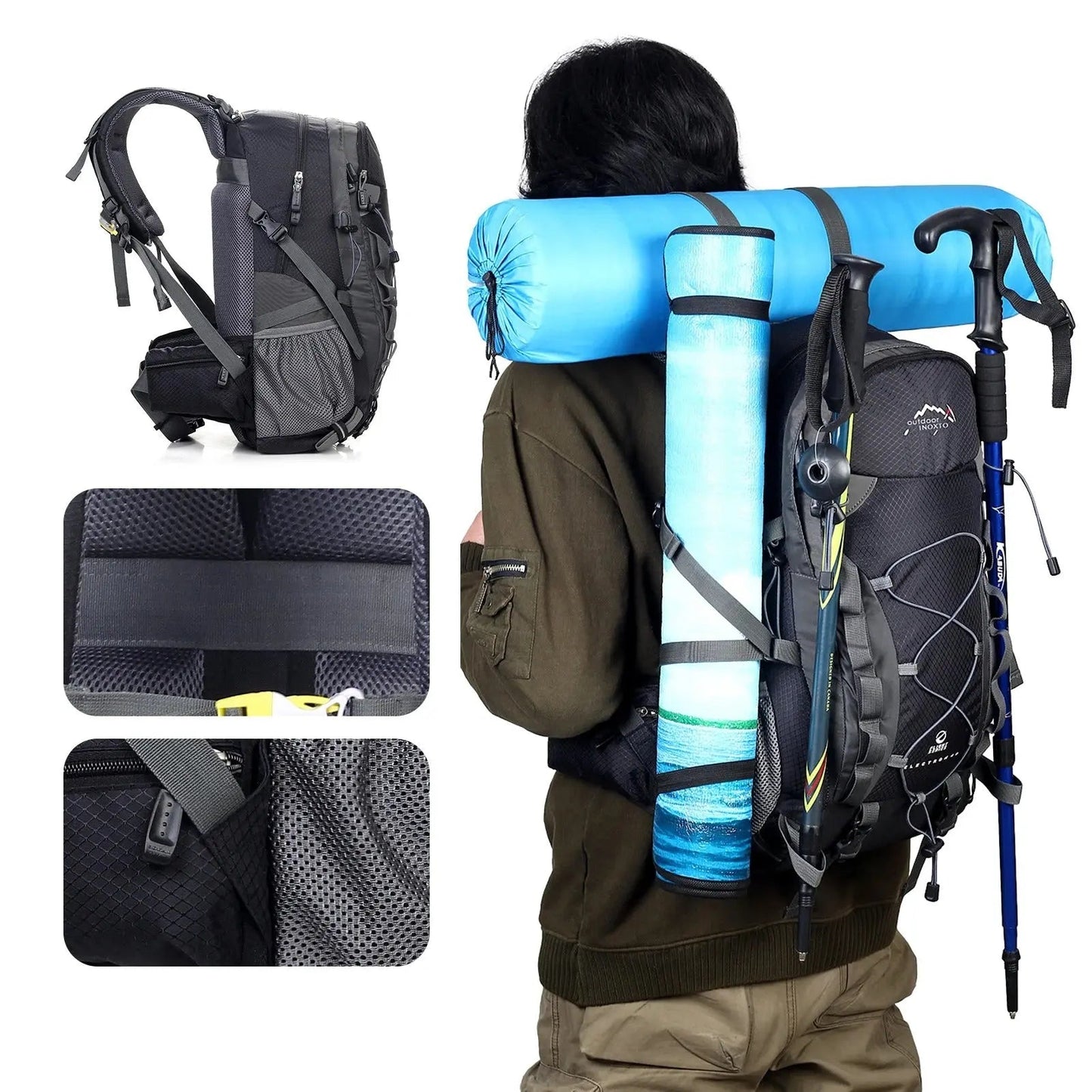 Wasserdichter 60 L Trekkingrucksack – robuster Outdoor Wanderrucksack mit verstellbaren Gurten & Regenhülle