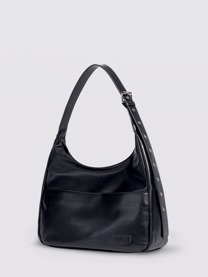 Schwarze Schultertasche Damen – Minimalistisches & geräumiges Design aus veganem Leder