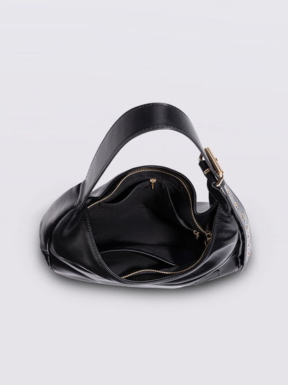 Schwarze Schultertasche Damen – Minimalistisches & geräumiges Design aus veganem Leder