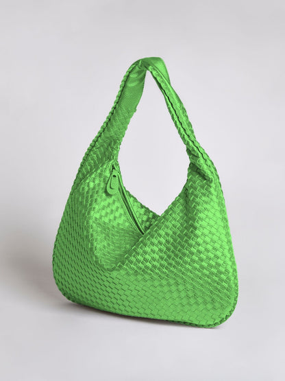 Luxuriöse Geflochtene Schultertasche für Damen – Schwarz und Rot – Geräumig & Stilvoll