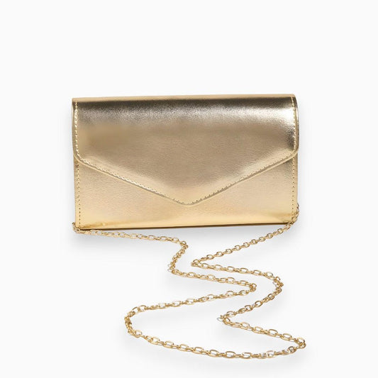 Metallic Envelope Clutch mit abnehmbarer Kette – elegante Abendtasche in Gold, Silber, Roségold & Weiß