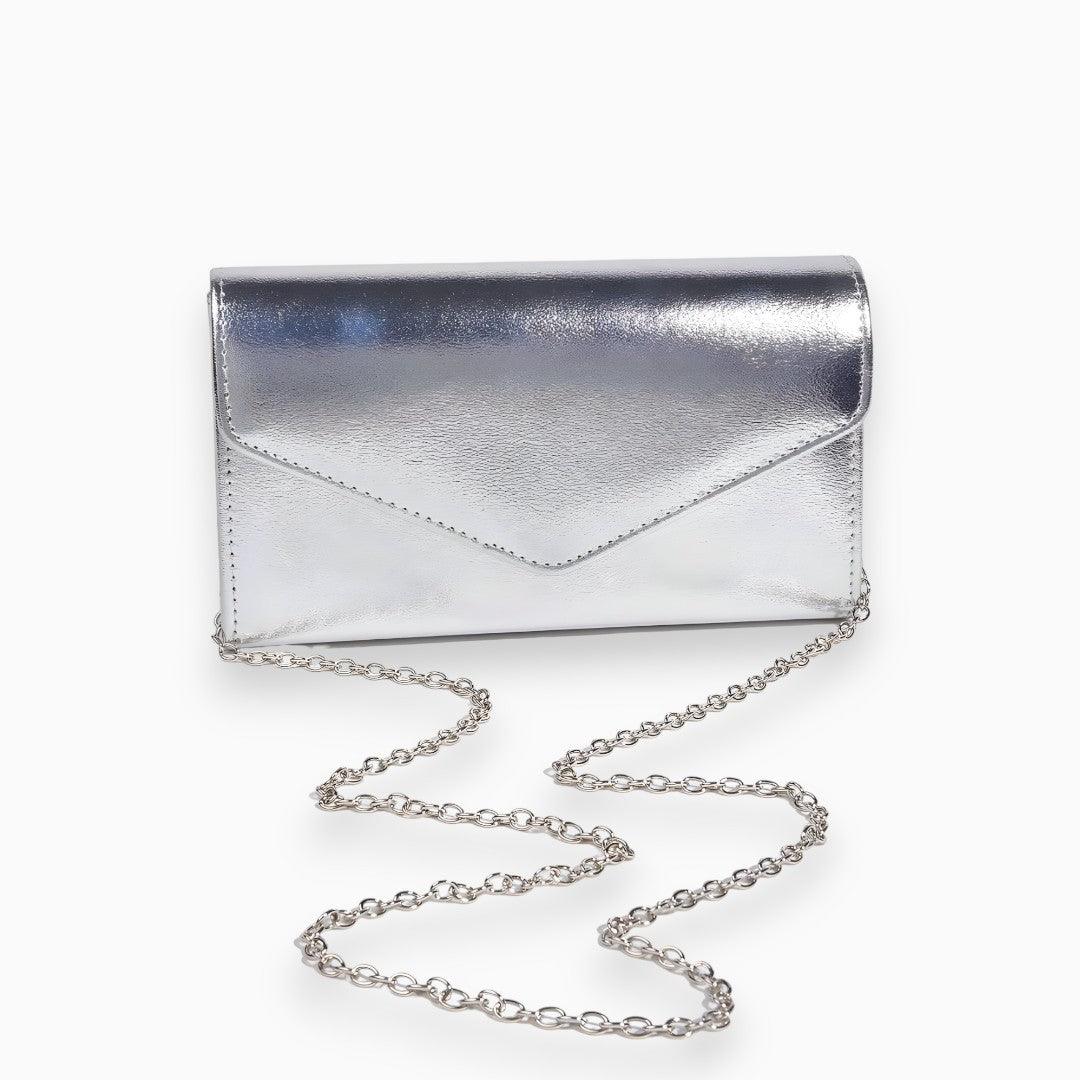 Metallic Envelope Clutch mit abnehmbarer Kette – elegante Abendtasche in Gold, Silber, Roségold & Weiß