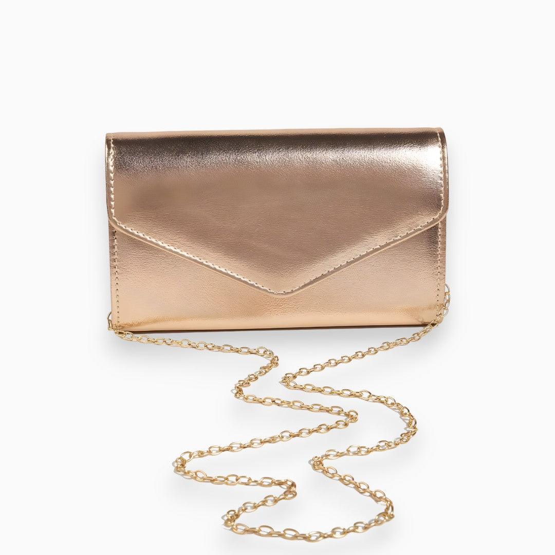 Metallic Envelope Clutch mit abnehmbarer Kette – elegante Abendtasche in Gold, Silber, Roségold & Weiß
