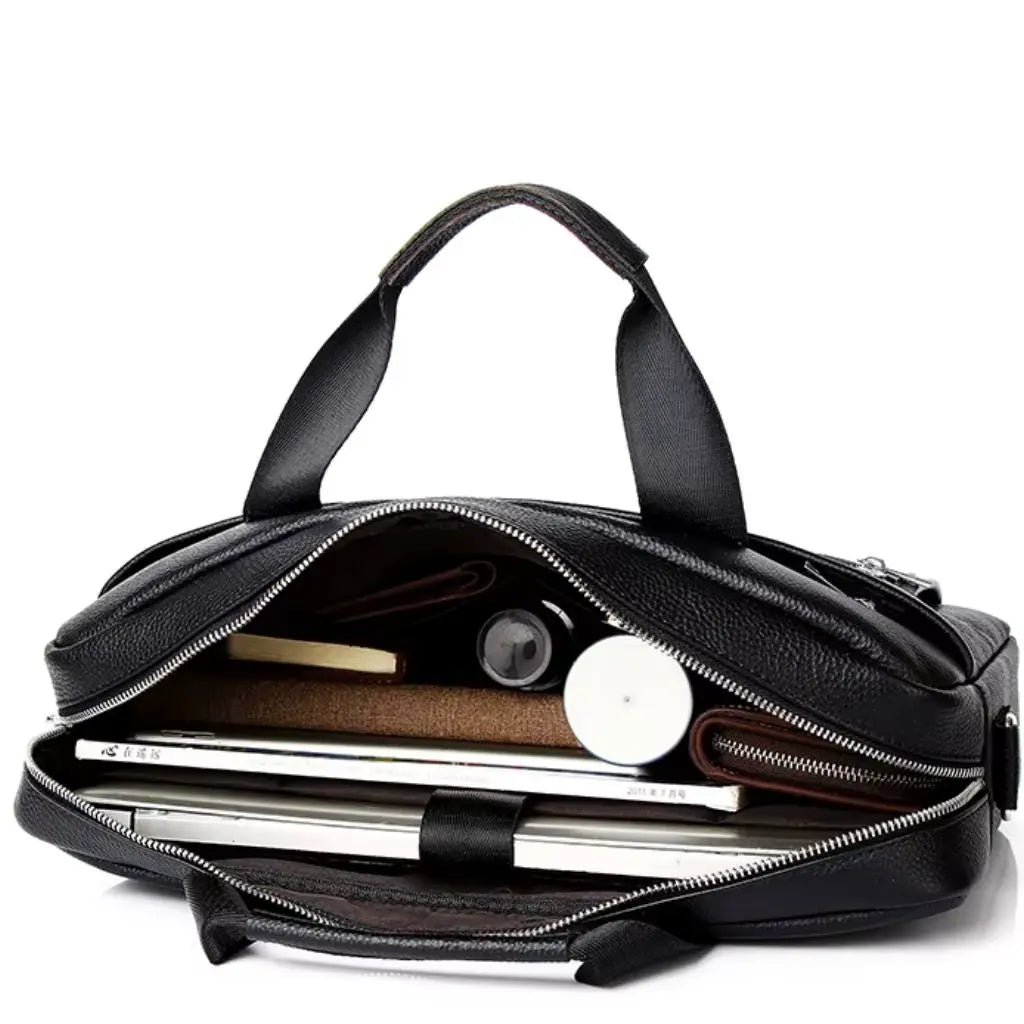 Laptoptasche Herren 15 Zoll Schwarz aus Echtleder – Wasserabweisend & Stilvoll für Business & Alltag