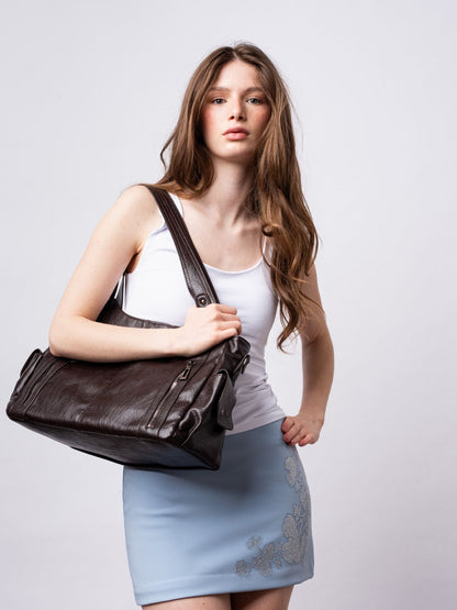 Schwarze Schultertasche Damen mit Seitentaschen – Geräumig & Elegant