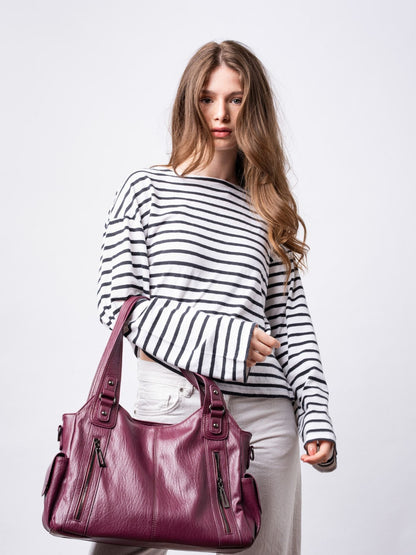 Schwarze Schultertasche Damen mit Seitentaschen – Geräumig & Elegant