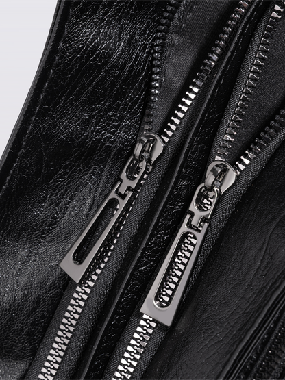 Schwarze Schultertasche Damen mit Seitentaschen – Geräumig & Elegant