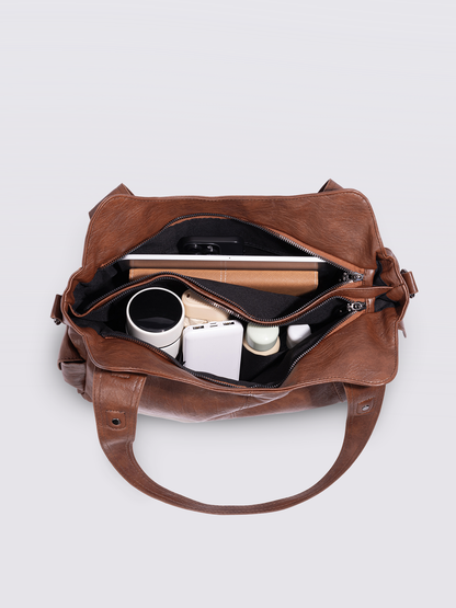 Schwarze Schultertasche Damen mit Seitentaschen – Geräumig & Elegant