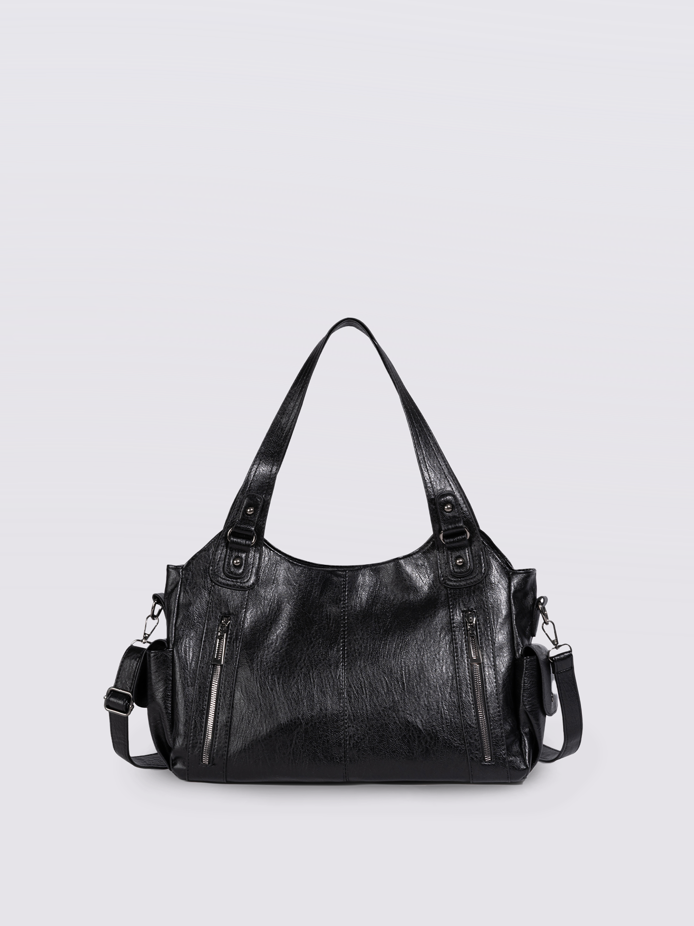 Schwarze Schultertasche Damen mit Seitentaschen – Geräumig & Elegant