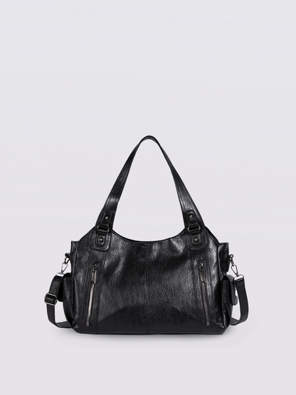 Schwarze Schultertasche Damen mit Seitentaschen – Geräumig & Elegant