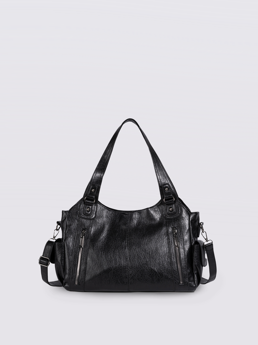 Schwarze Schultertasche Damen mit Seitentaschen – Geräumig & Elegant