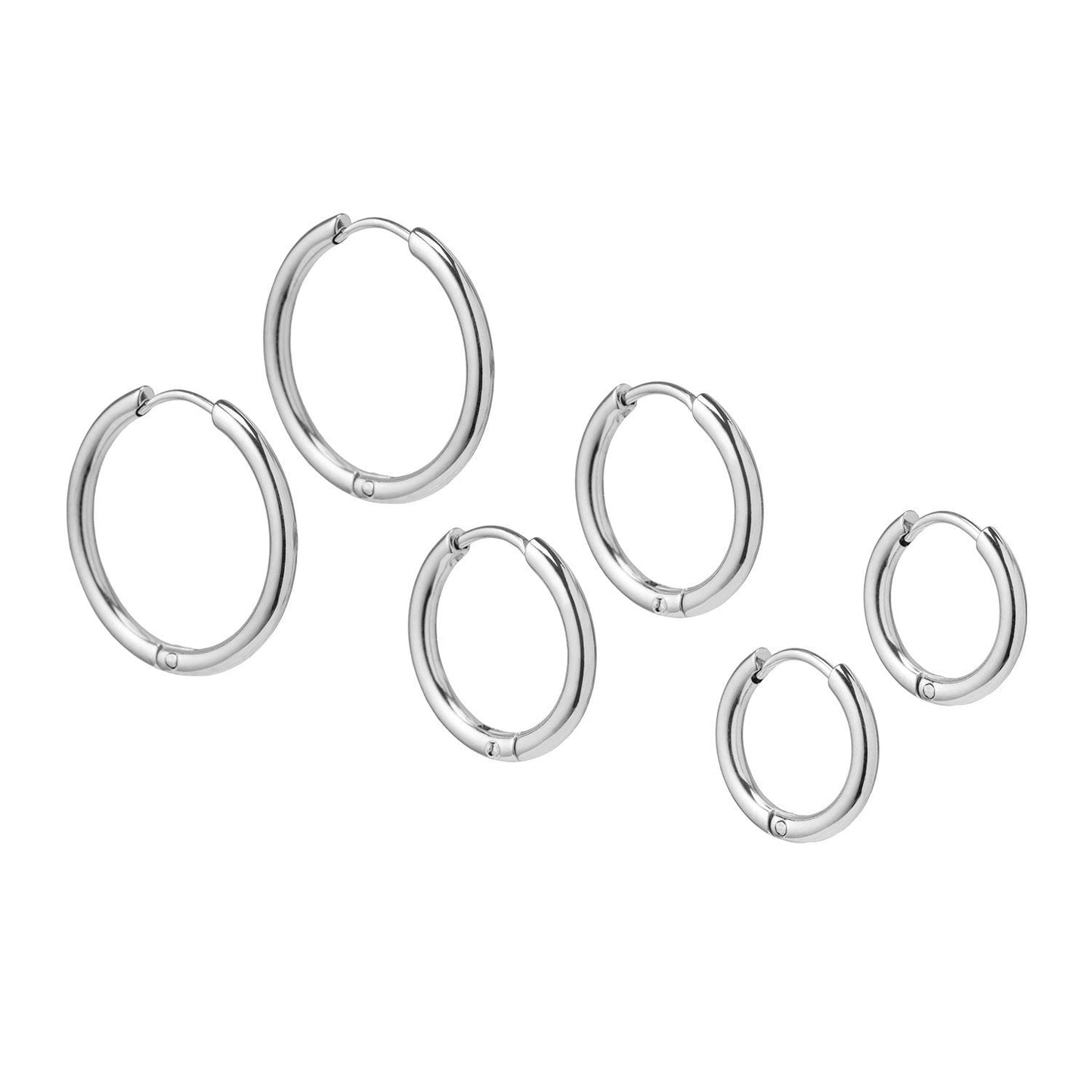 Set aus 3 goldfarbenen Edelstahl-Creolen – Hypoallergene, wasserfeste Ohrringe in verschiedenen Größen für Damen