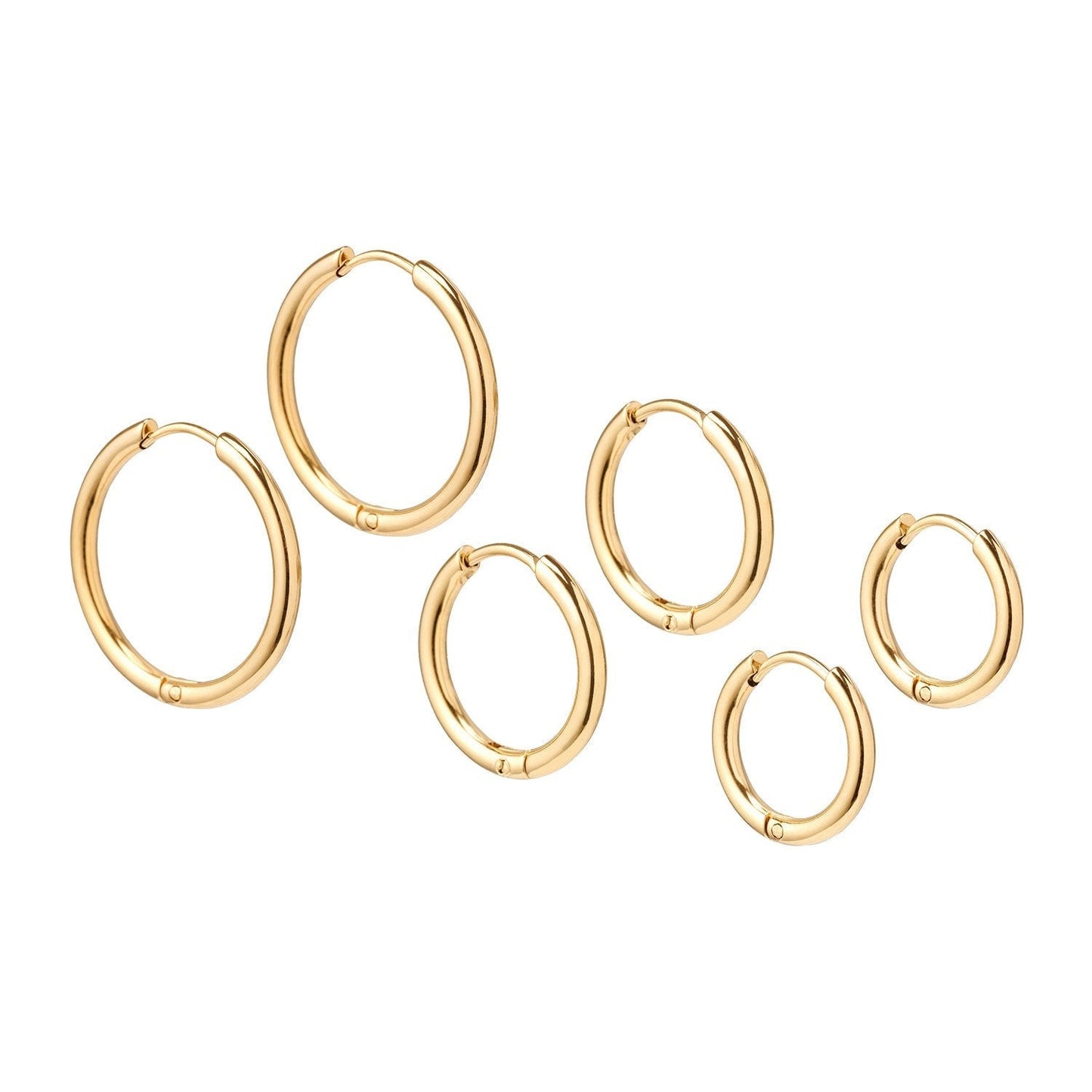 Set aus 3 goldfarbenen Edelstahl-Creolen – Hypoallergene, wasserfeste Ohrringe in verschiedenen Größen für Damen