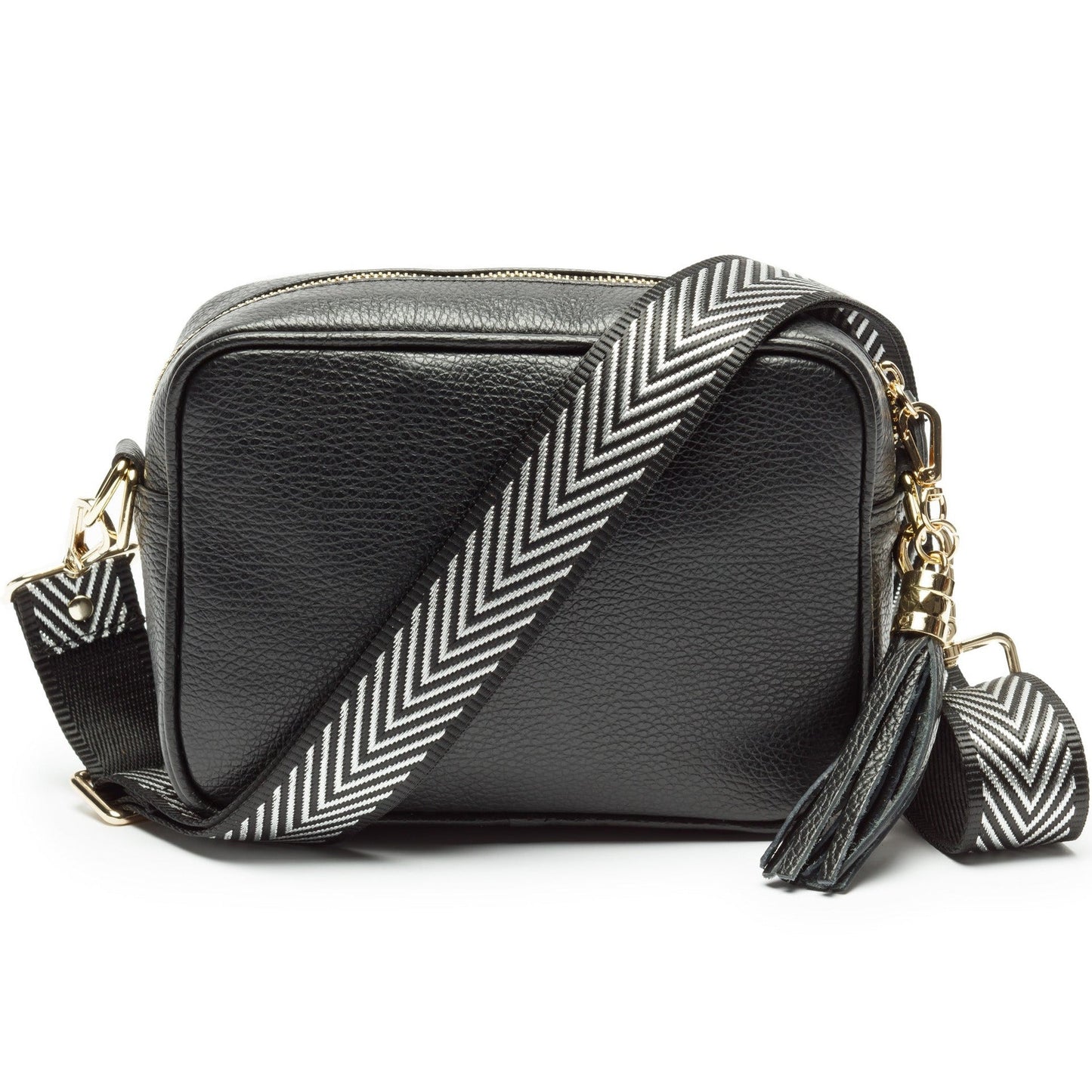 Schwarze Damen Crossbody Tasche mit verstellbarem Schulterriemen – elegantes Design mit goldenen Details
