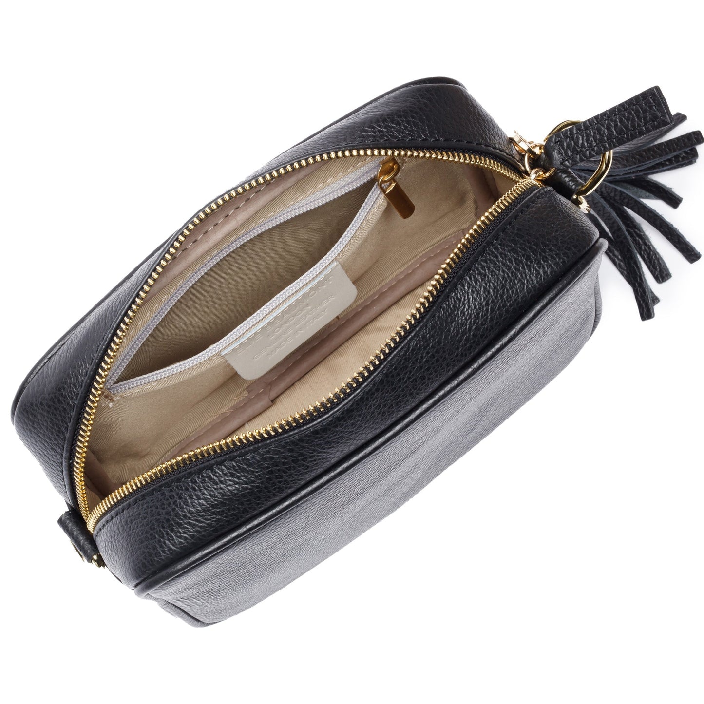 Schwarze Damen Crossbody Tasche mit verstellbarem Schulterriemen – elegantes Design mit goldenen Details