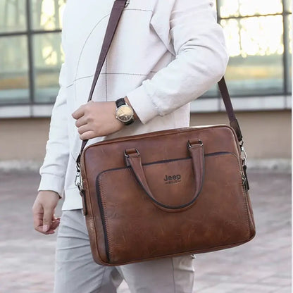 Laptoptasche Herren 14 Zoll Leder – Business Aktentasche Echtleder Vintage Braun
