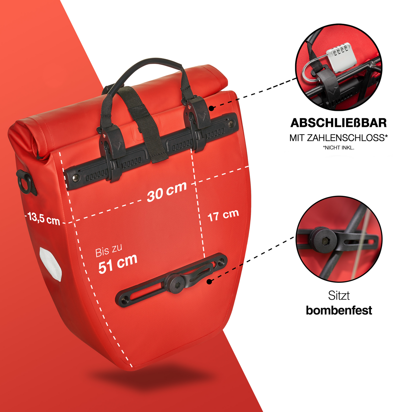 Wasserdichte Fahrradtasche 25L für Gepäckträger – Rolltop, Reflektoren, Pendler & Freizeit