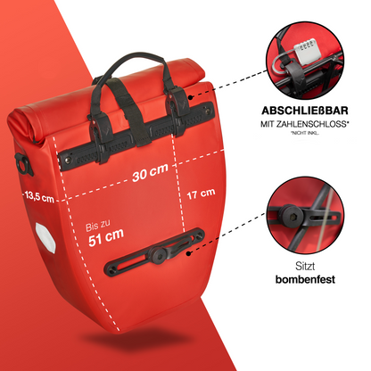 Wasserdichte Fahrradtasche 25L für Gepäckträger – Rolltop, Reflektoren, Pendler & Freizeit
