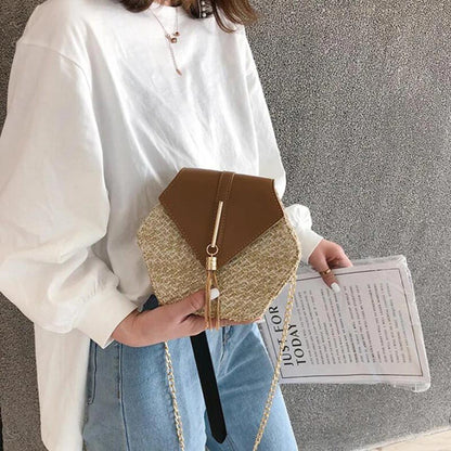 Damen Rieten Schoudertas mit Leren Akzent – Leicht, Elegant & Sommerlich