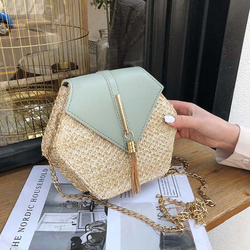 Damen Rieten Schoudertas mit Leren Akzent – Leicht, Elegant & Sommerlich