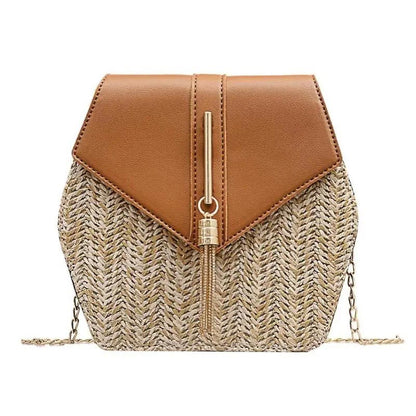 Damen Rieten Schoudertas mit Leren Akzent – Leicht, Elegant & Sommerlich