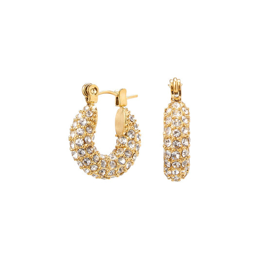 Goldfarbene Strass-Hoops Set – Statement Ohrringe mit Kristallen, 2 Größen – Glitzer Ohrschmuck für Damen
