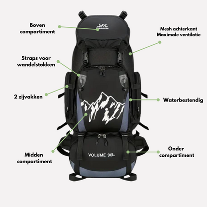 Wasserdichter 90L Outdoor Trekkingrucksack – Atmungsaktiv, Leicht & Komfortabel für Wandern, Camping & Reisen