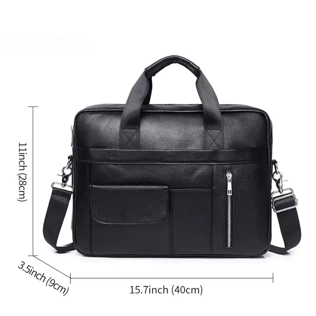 Leder Laptoptasche Herren Schwarz – Echt Rindleder, Business-Aktentasche mit Laptopfach & Zubehörfächern