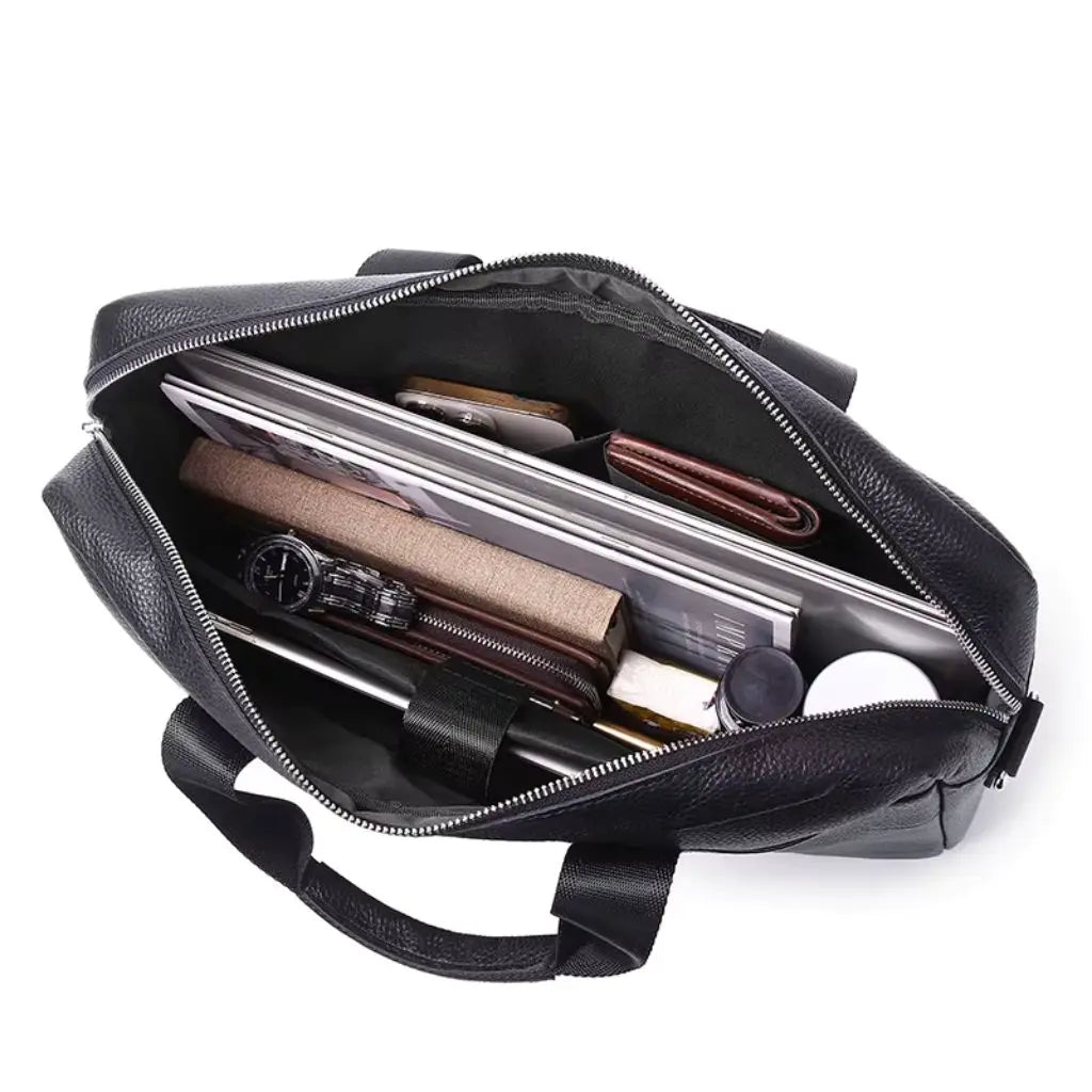 Leder Laptoptasche Herren Schwarz – Echt Rindleder, Business-Aktentasche mit Laptopfach & Zubehörfächern