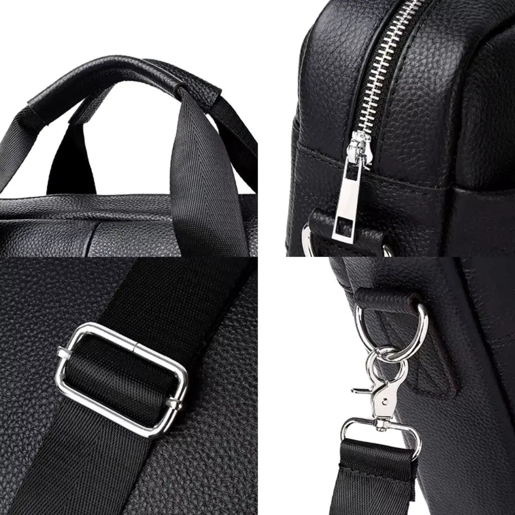 Leder Laptoptasche Herren Schwarz – Echt Rindleder, Business-Aktentasche mit Laptopfach & Zubehörfächern