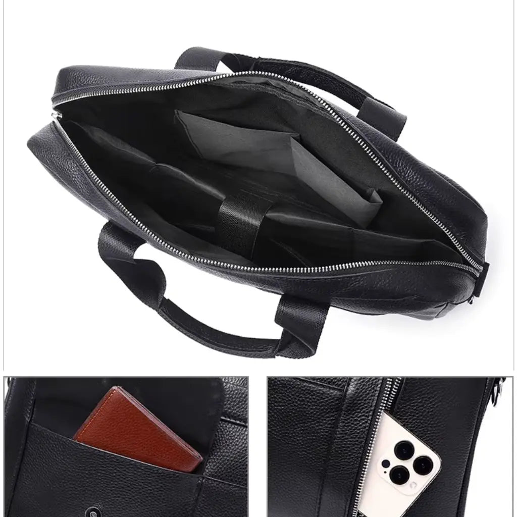 Leder Laptoptasche Herren Schwarz – Echt Rindleder, Business-Aktentasche mit Laptopfach & Zubehörfächern