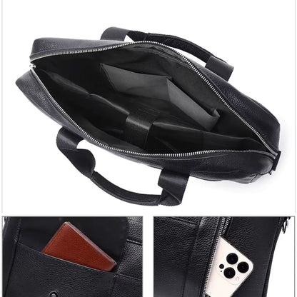 Leder Laptoptasche Herren Schwarz – Echt Rindleder, Business-Aktentasche mit Laptopfach & Zubehörfächern