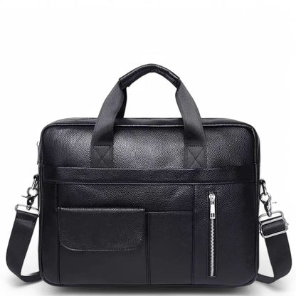 Leder Laptoptasche Herren Schwarz – Echt Rindleder, Business-Aktentasche mit Laptopfach & Zubehörfächern