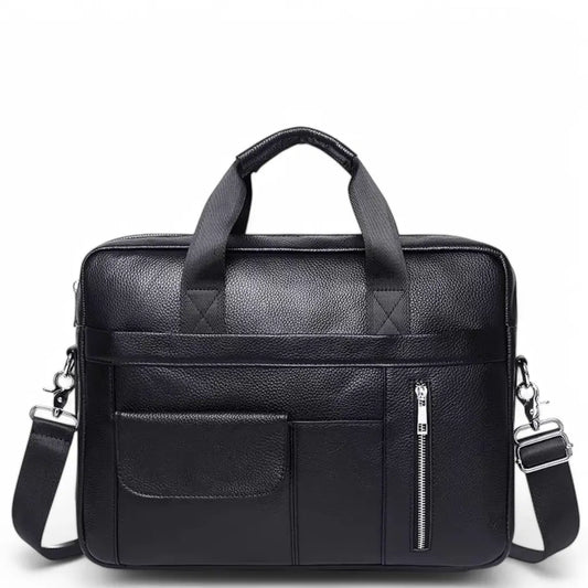 Leder Laptoptasche Herren Schwarz – Echt Rindleder, Business-Aktentasche mit Laptopfach & Zubehörfächern