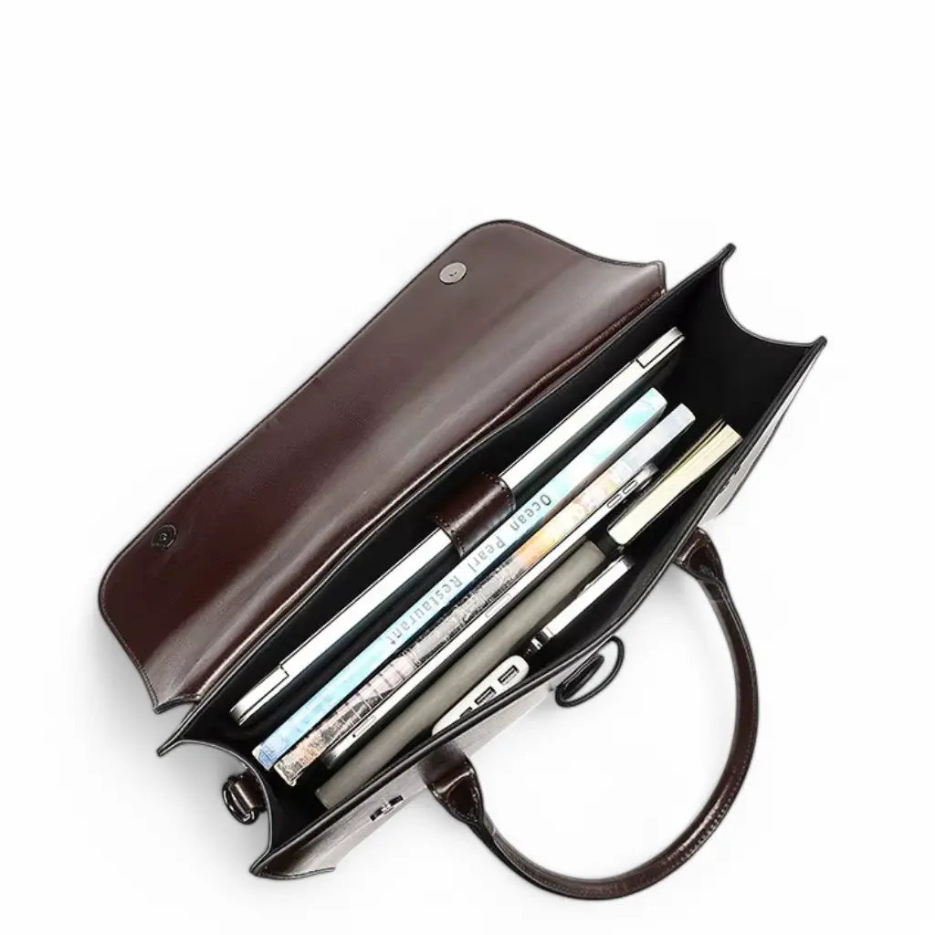Dunkelbraune Leder-Aktentasche für Herren – Elegante Business-Tasche mit Laptopfach und abnehmbarem Schulterriemen