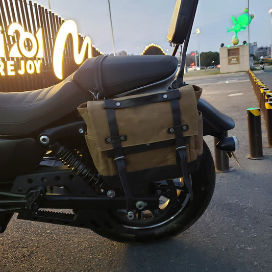 Vintage Motorrad- & Fahrradtasche – Wasserdichte Doppeltasche mit Lederakzenten