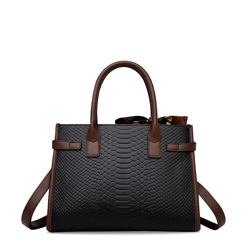 Chice Beige Handtasche mit Schal-Detail – Edle Schlangenstruktur aus veganem Leder