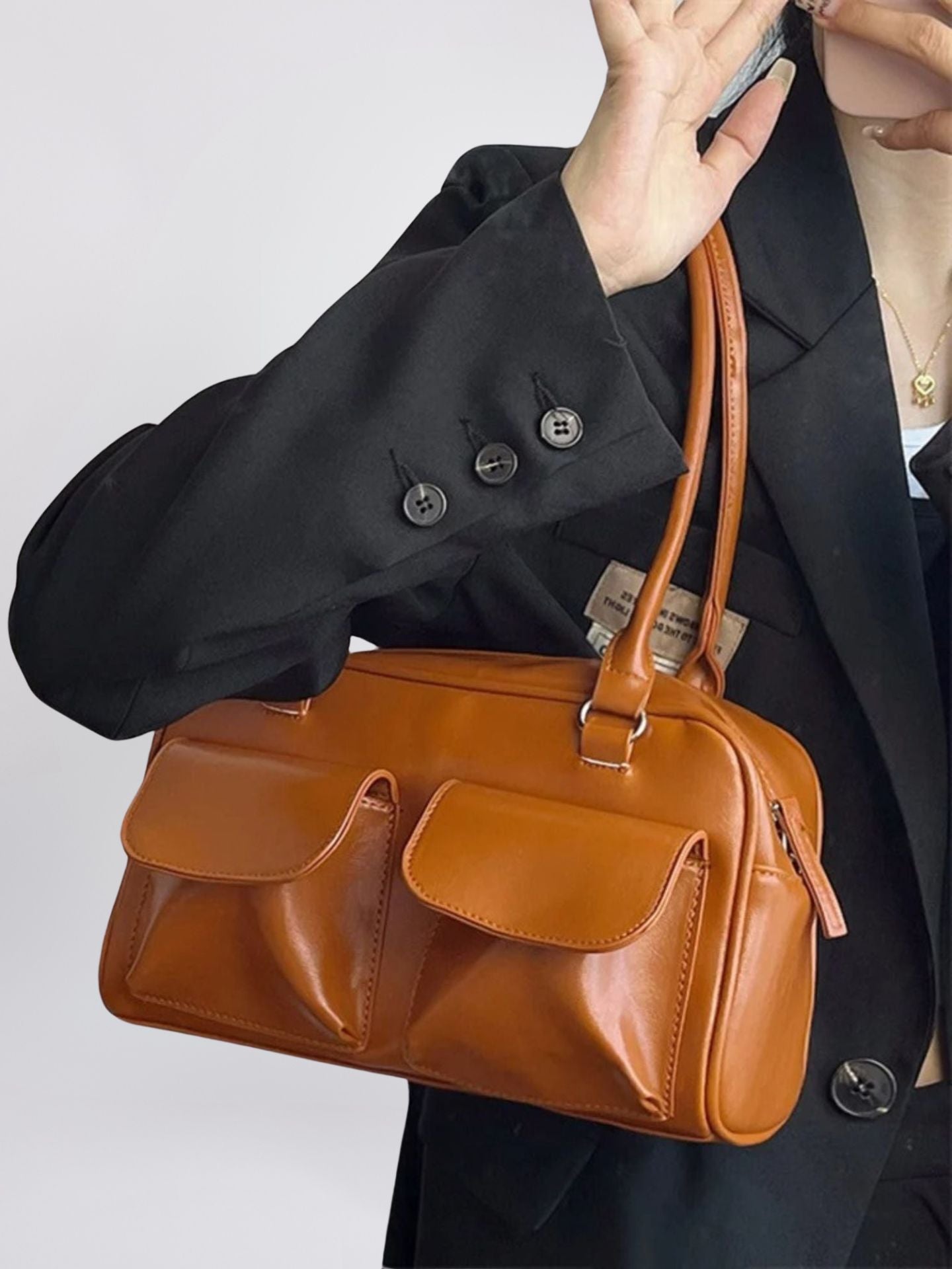 Liorra Vegane Leder Handtasche mit Doppelten Fächern – Elegant & Funktional