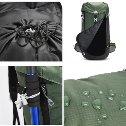 Wasserdichter 50L Nylon Rucksack – Robuster Outdoor Trekkingrucksack mit Regenhülle, Laptopfach & Komforttragesystem