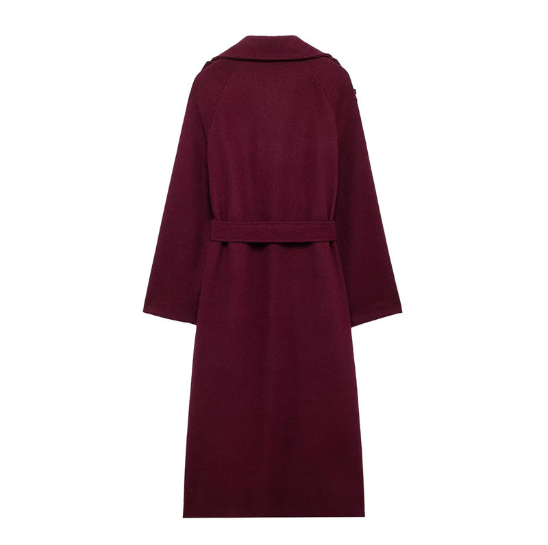 Damen Trenchcoat Bordeaux – Eleganter Langer Mantel mit Gürtel