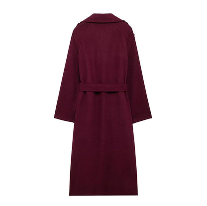 Damen Trenchcoat Bordeaux – Eleganter Langer Mantel mit Gürtel