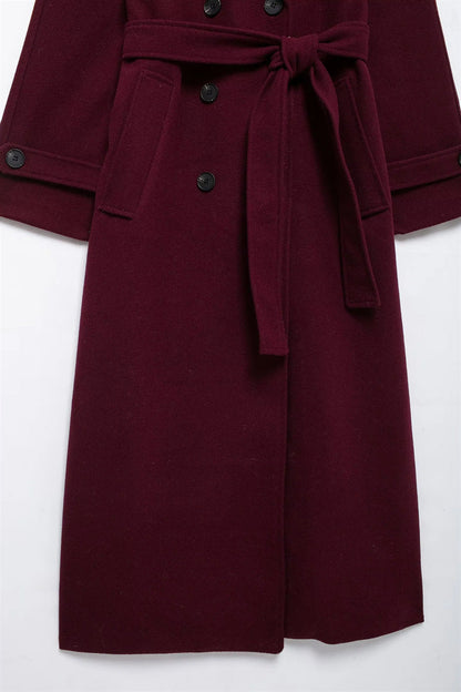 Damen Trenchcoat Bordeaux – Eleganter Langer Mantel mit Gürtel