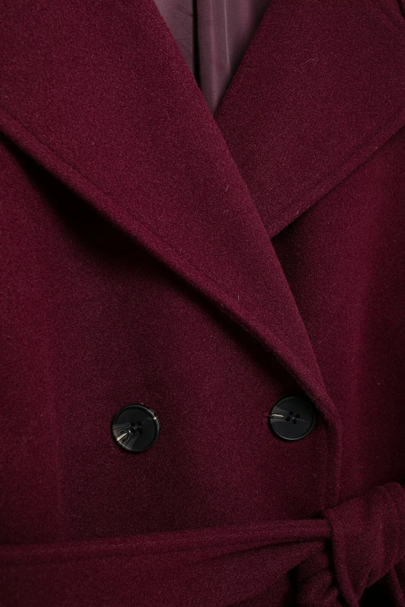 Damen Trenchcoat Bordeaux – Eleganter Langer Mantel mit Gürtel