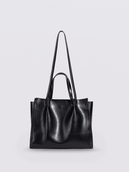 Schwarze Shopper Tasche Damen – Minimalistisches & geräumiges Design aus Lederoptik