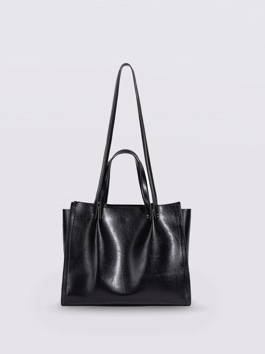 Schwarze Shopper Tasche Damen – Minimalistisches & geräumiges Design aus Lederoptik