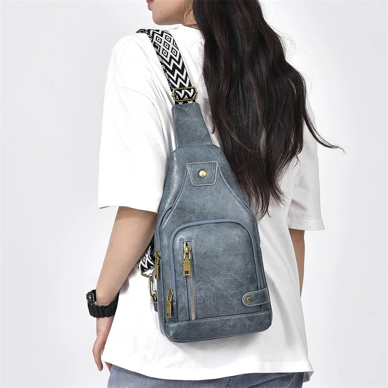 Vintage Crossbody Sling Bag – Schultertasche mit Breitem Gurt & Mehreren Fächern
