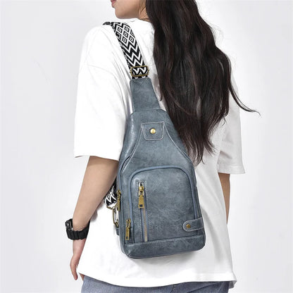 Vintage Crossbody Sling Bag – Schultertasche mit Breitem Gurt & Mehreren Fächern