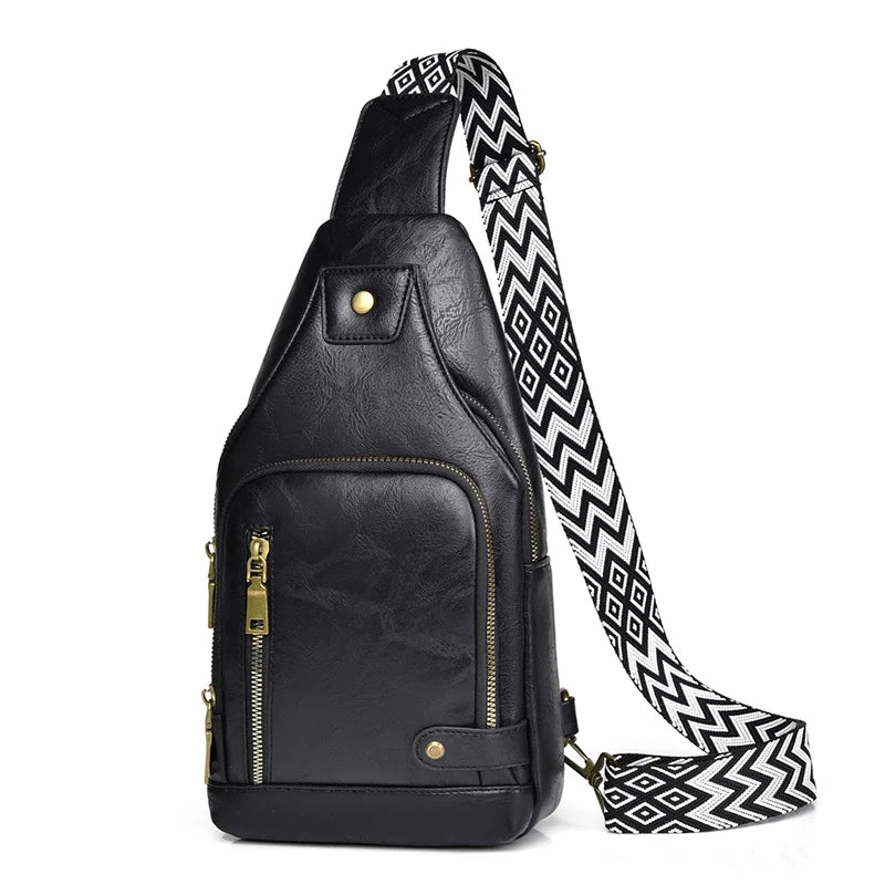 Vintage Crossbody Sling Bag – Schultertasche mit Breitem Gurt & Mehreren Fächern