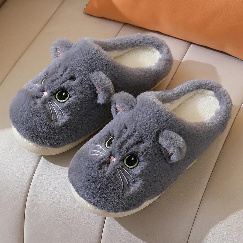 Plüsch Katzen Hausschuhe – Warme Kuschelpantoffeln mit süßem Katzengesicht, rutschfester Sohle, Unisex, in mehreren Farben erhältlich
