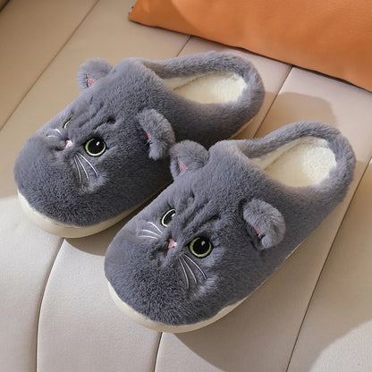 Plüsch Katzen Hausschuhe – Warme Kuschelpantoffeln mit süßem Katzengesicht, rutschfester Sohle, Unisex, in mehreren Farben erhältlich
